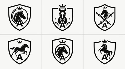 Obraz premium Horse head shield logos with crowns and letter A.