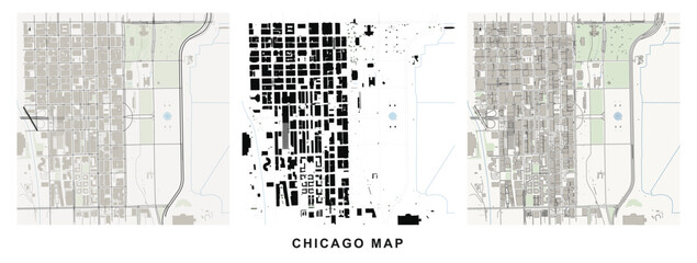 Obraz premium Figureground diagram of chicago downtown urban fabric showing street networks and building footprints