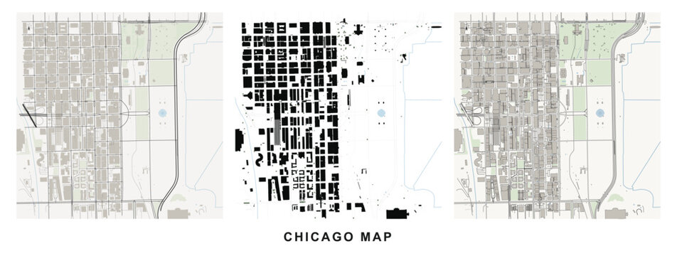 Figureground diagram of chicago downtown urban fabric showing street networks and building footprints