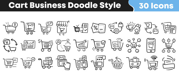 Hand drawn shopping cart icons set in a doodle style © Vectoravec