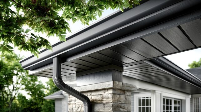 Modern exterior home roof eaves and gutter system