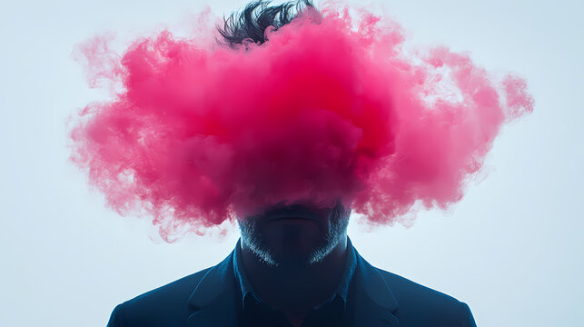A Man Covered in Pink Smoke