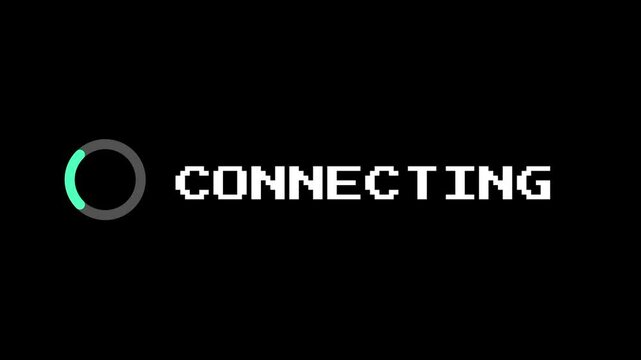 A minimalist animated screen showing a hollow white circle with the word Connecting written beside it indicating a pending network state