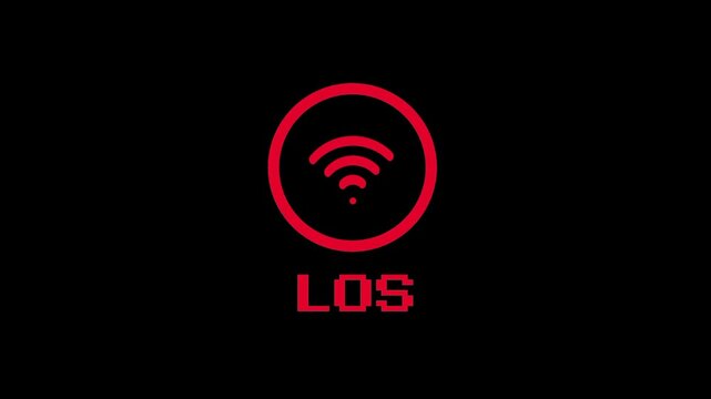 A bold animated alert screen showing a red wifi icon with the text LOS displayed underneath indicating a loss of signal warning