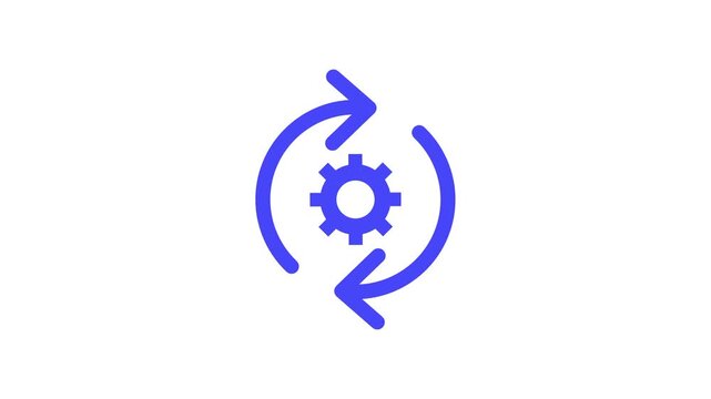 A bright white background animation featuring a blue circular gear and arrow icon commonly used to represent a system update or settings sync