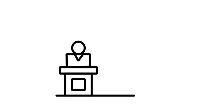 Solo Public Speaker Podium Animated Icon. Animated line icon showing a single person standing at a podium giving a presentation, speech, or business lecture.
