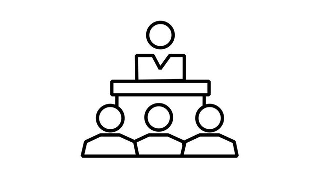 Business Presentation Conference Panel Animated Icon. Animated line icon showing a boardroom panel of directors or speaker presenting to an audience during a corporate conference.
