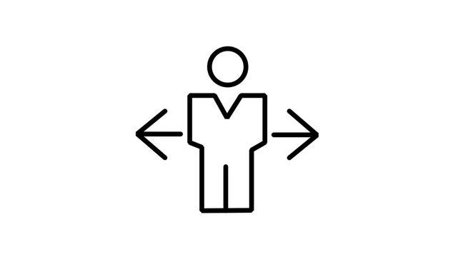 Business Alternative Direction Career Animated Icon. Animated line icon of a businessman figure with arrows pointing left and right representing career choice and business decisions.