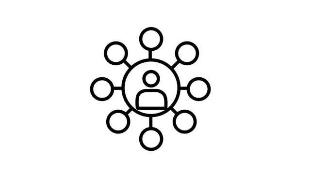Global User Network Connection Animated Icon. Animated line icon featuring a central human figure profile connected to multiple node points representing a global network system.