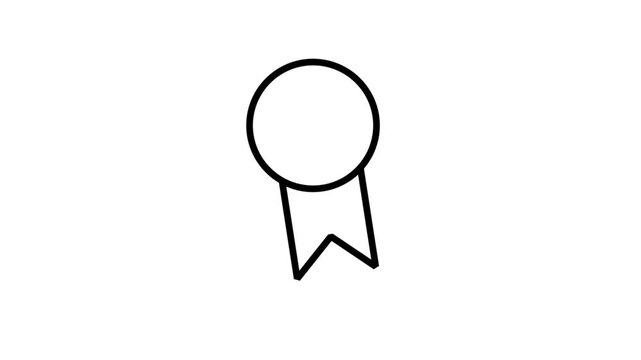 Quality Certification Ribbon Badge Animated Icon. Animated line icon showing a blank premium ribbon badge medal representing achievement, warranty guarantee, success, and official certification.