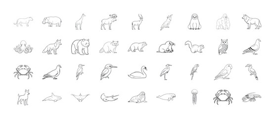 Naklejka premium Wildlife and Marine Animal Icon Set