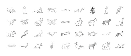 Naklejka premium Diverse Animal Outline Icon Set