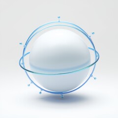 Fototapeta premium White sphere surrounded by translucent blue rings. Minimalist design, clean studio lighting, simple geometric form. Focus on shape, texture, light.