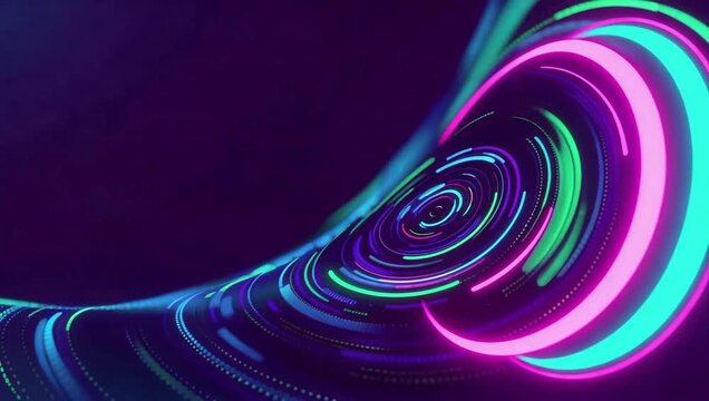 Abstract neon light tunnel with colorful futuristic circular motion