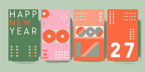 Abstract geometric pattern with new year greetings and shapes a colorful vector illustration circles © Bijoy