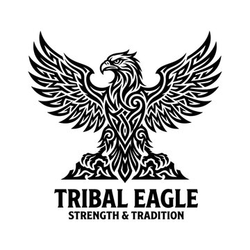 Tribal eagle crest with intricate pattern and strength slogan ornament strength tradition majestic artistic intricate detailed wildlife predator heritage