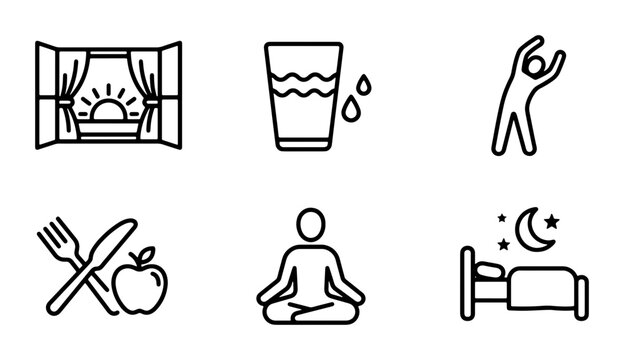 Fitness and Health Icons: Trophy, Scale, Runner, Bicep, Calendar, Heartbeat, Vector Set for Wellness and Sports
