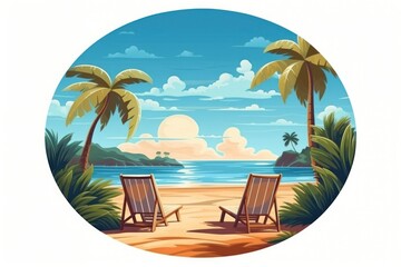 Naklejka premium Summer season circle icon summer furniture outdoors.