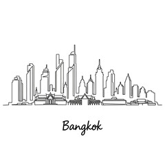 Fototapeta premium Bangkok City Skyline, Modern Line Art, Thailand Landmarks