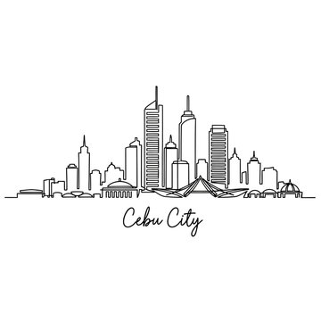 Cebu City Skyline: Minimalist Line Art of Skyscrapers and Structures