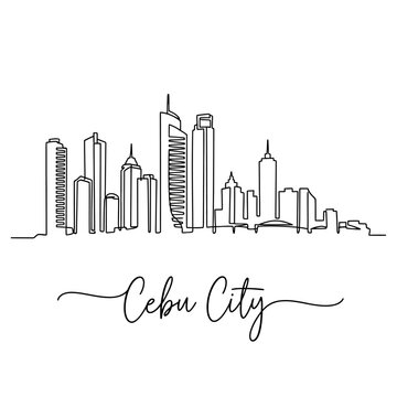 Cebu City Skyline, Minimalist Continuous Line Urban Landscape