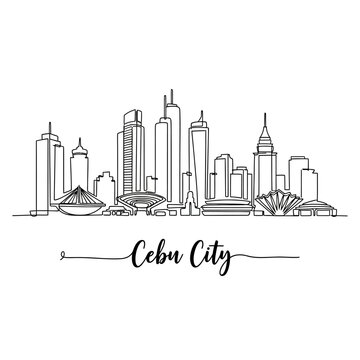 Cebu City Skyline: Minimalist Line Art on White
