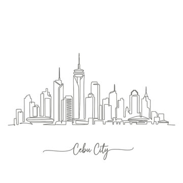 Cebu City Skyline, Minimalist Line Art with Signature, Monochrome