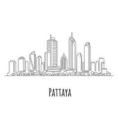Fototapeta premium Pattaya Cityscape Line Art Illustration, Thailand