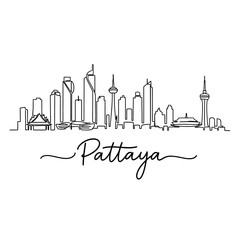 Fototapeta premium Pattaya Cityscape Outline: Bangkok's Modern Skyline Sketch