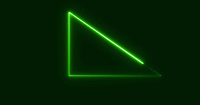 Neon right triangle icon in line style. Flat design. green neon on a black background. Motion graphics of neon triangle