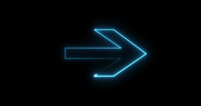 Glowing green neon arrow direction on black background. Bright neon right abstract directional icon. vector, neon glowing arrows. Direction banner. Motion graphics of neon arrow concept