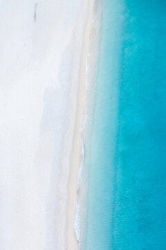 Aerial view of a deserted sandy beach, Zakynthos, Greek Islands, Greece