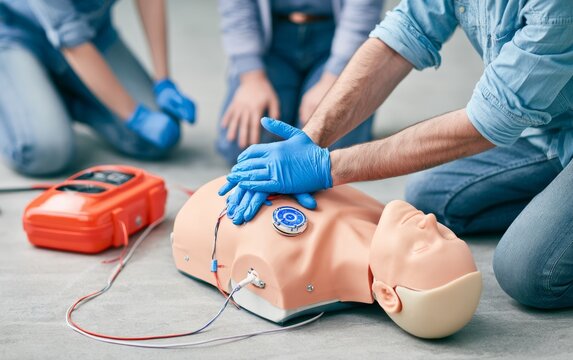 Emergency Medical Training with Mannequin on Floor - CPR Practice Scene
