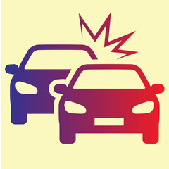 Obraz premium Car Crash and Traffic Collision Vector Icon with Red and Purple Gradient, Automobile Accident, Vehicle Insurance Claim and Road Safety Warning Concept Illustration
