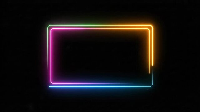 A glowing rectangular frame with vibrant neon light effects