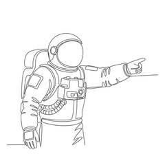 Naklejka premium Astronaut Pointing Single Line Drawing on White