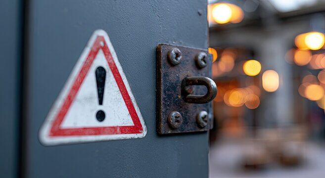 A stark warning sign with an exclamation mark on a textured surface