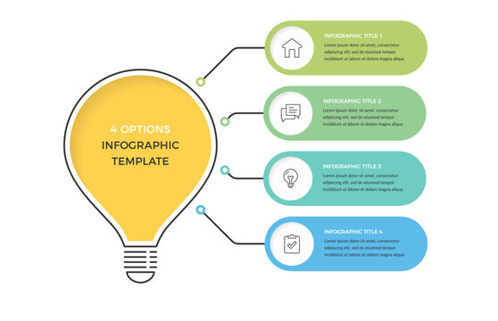 Infographic template featuring a central lightbulb shape with four connecting horizontal banners designed for business presentation, creative brainstorming, project planning, or step-by-step process v