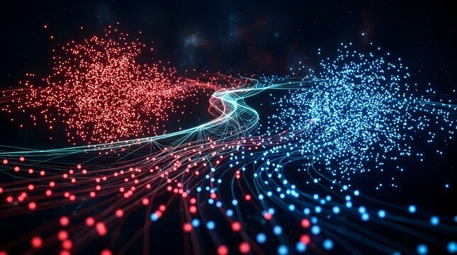 Abstract digital network topology with bright red infected nodes showing malware spread or system breach