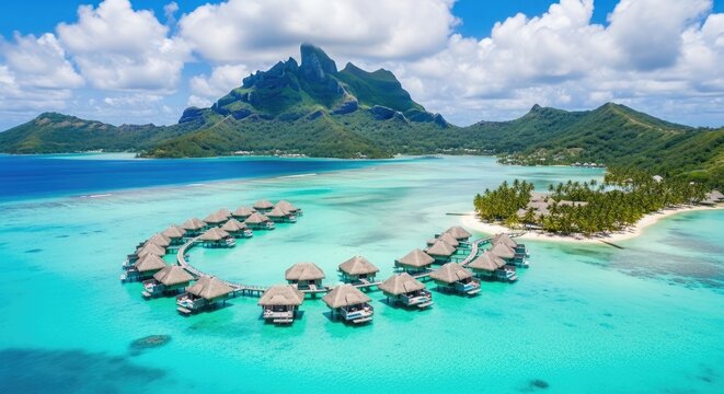 Bora bora summer vacation luxurious overwater bungalows and tropical island paradise in french polynesia