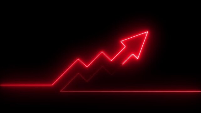 Neon blue financial growth arrow chart animation on black background, business success .upward  arrow animation 4k motion graphics video. red arrow pointing up, arrow animation videos