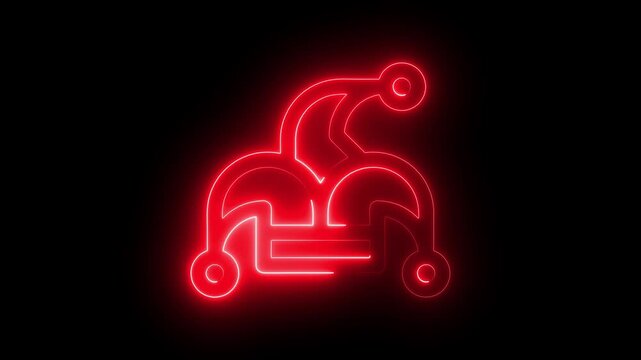 Glowing red neon jester hat animation on black background 4k .