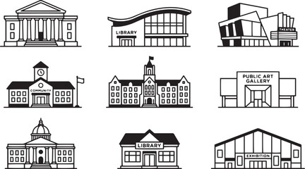 Building silhouettes black and white vector illustrations on a white background © MstJahanara