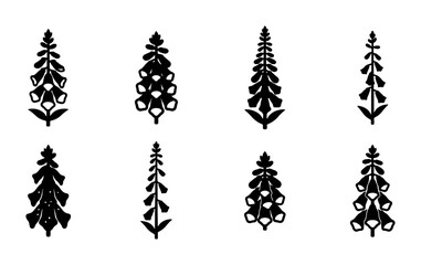 Digitalis Flower Vector Icons, Foxglove Plant Silhouettes, Botanical Illustration Set, Garden Flora Graphics © Nahid