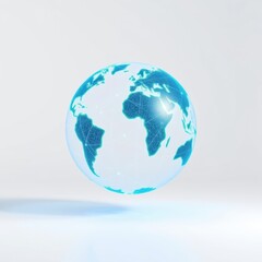 Fototapeta premium Blue globe displaying continents, connected by glowing lines. Minimalist studio shot, soft lighting, clean background.