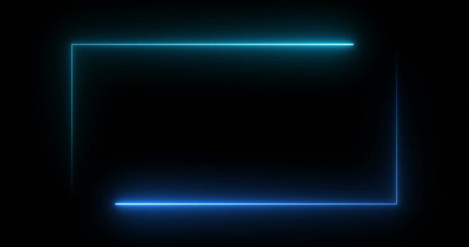 Square rectangle picture frame with two tone neon color motion graphic on isolated black background. Blue and pink light moveing for overlay element. Motion graphics of neon rectangle