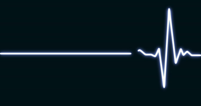 EKG Heart Line, Glowing neon green Heartbeat pulse line rate graph. Electrocardiogram show heart beat line. cardiogram, Heart pulse. Motion graphics of neon EKG line