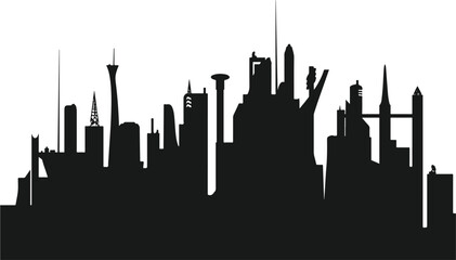Naklejka premium Modern city skyline silhouette with skyscrapers and spires urban landscape