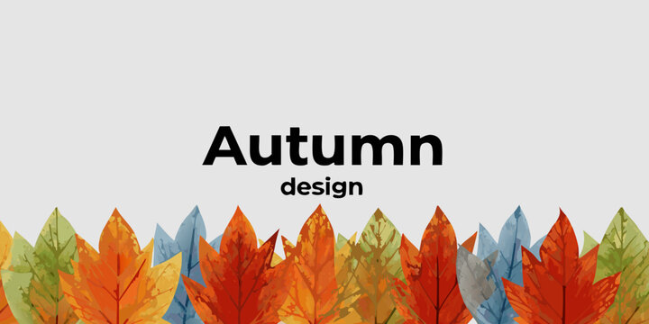 Watercolor autumn leaves form a vibrant border against a light gray background design fall