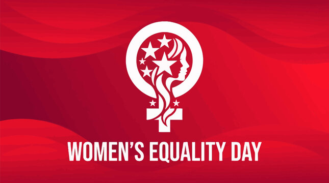 Women's equality day symbol with female sign and stars on red background